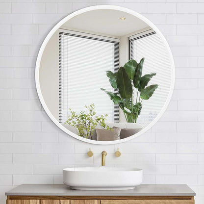 Arcus 24 X 24 Hand Crafted Round Mirror - Blanc|Miroir rond Arcus 24 po x 24 po fabriqué à la main - banc
