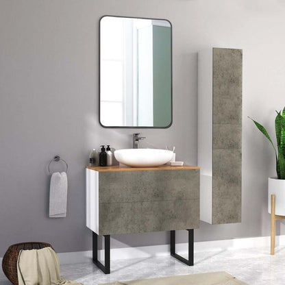 Arcus 24 X 36 Hand Crafted Rectangular Round Mirror - Noir|Miroir rectangulaire Arcus 24 po x 36 po avec coin arrondi et fabriqué à la main - noir