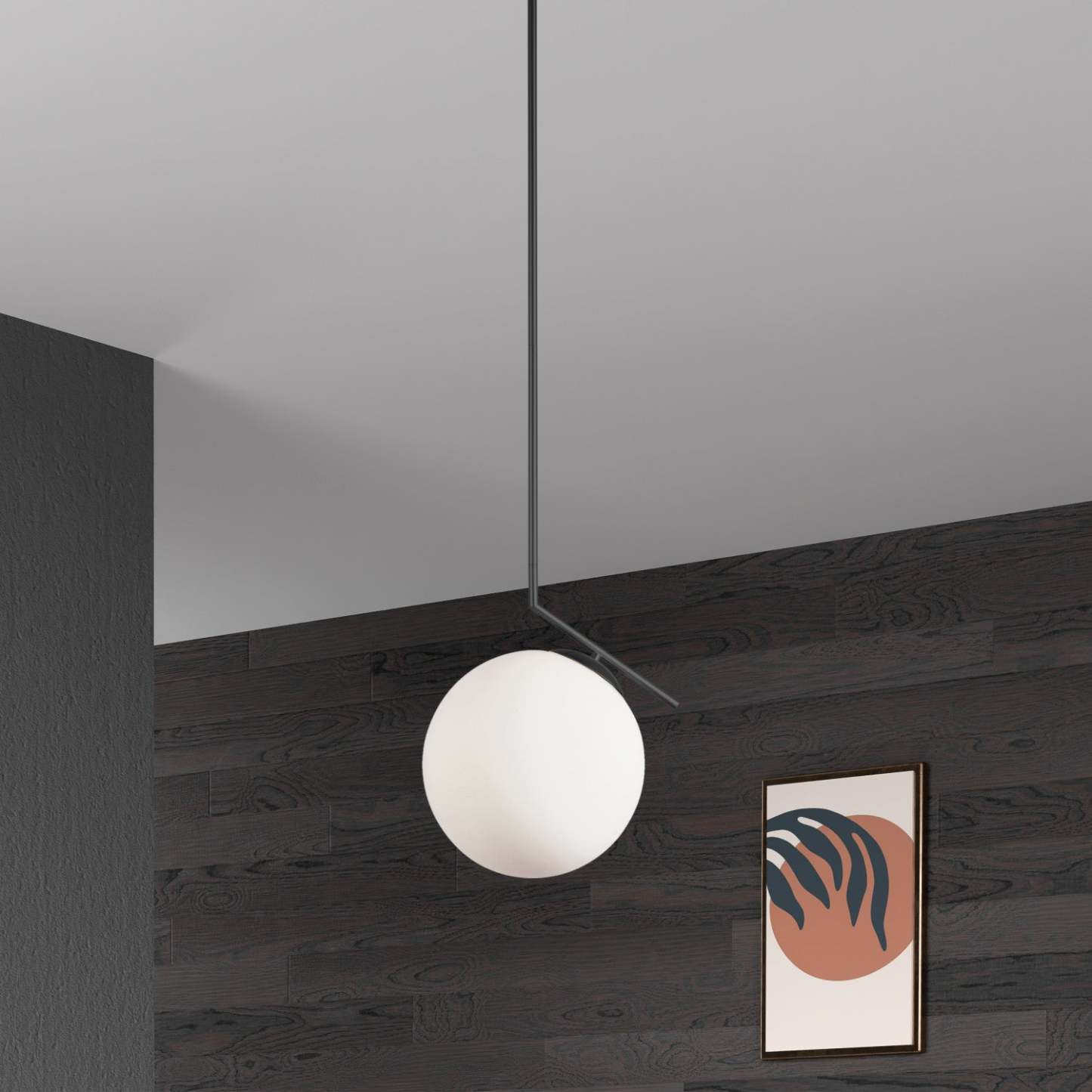 Dainolite Orion 1 Light Pendant Matte Black Opal White Glass Lamp|Luminaire suspendu Orion de Dainolite en verre blanc opale, avec fini noir mat et 1 ampoule
