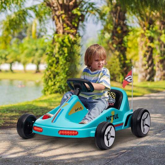 Qaba Kart Pour Enfants, Voiture Electrique Alimentee Par Batterie 6 V Avec Musique, Lumiere, Klaxon,