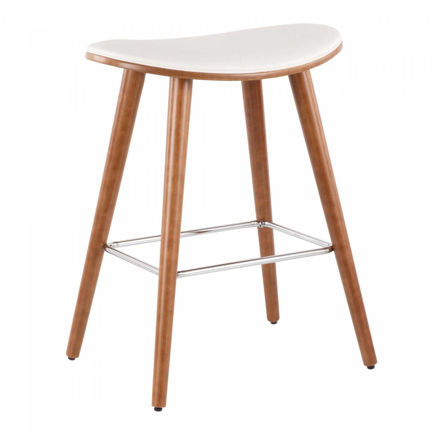 LumiSource Saddle White Faux Leather Mid-Century Modern Counter-Height Stool - Set of 2|Tabouret moderne du milieu du 20e siècle Saddle de hauteur comptoir en similicuir blanc - ensemble de 2