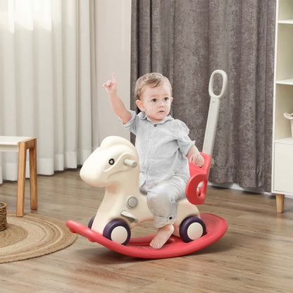 Qaba Cheval A Bascule 4 En 1 Pour Bebe, Voiture A Pousser, Voiture Coulissante Avec Planche D'équilibre Détachable