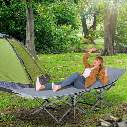 Lit de camping pliant Outsunny pour adultes avec matelas et oreiller gris foncé