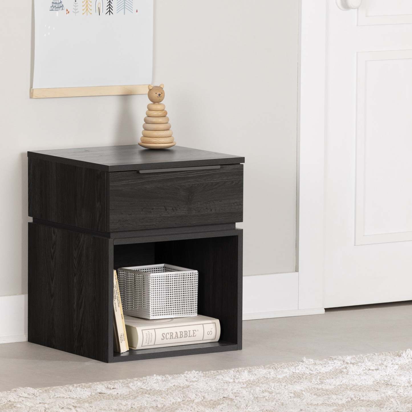 Hourra 1-Drawer Nightstand - Chêne gris|Table de nuit Hourra à 1 tiroir - chêne gris