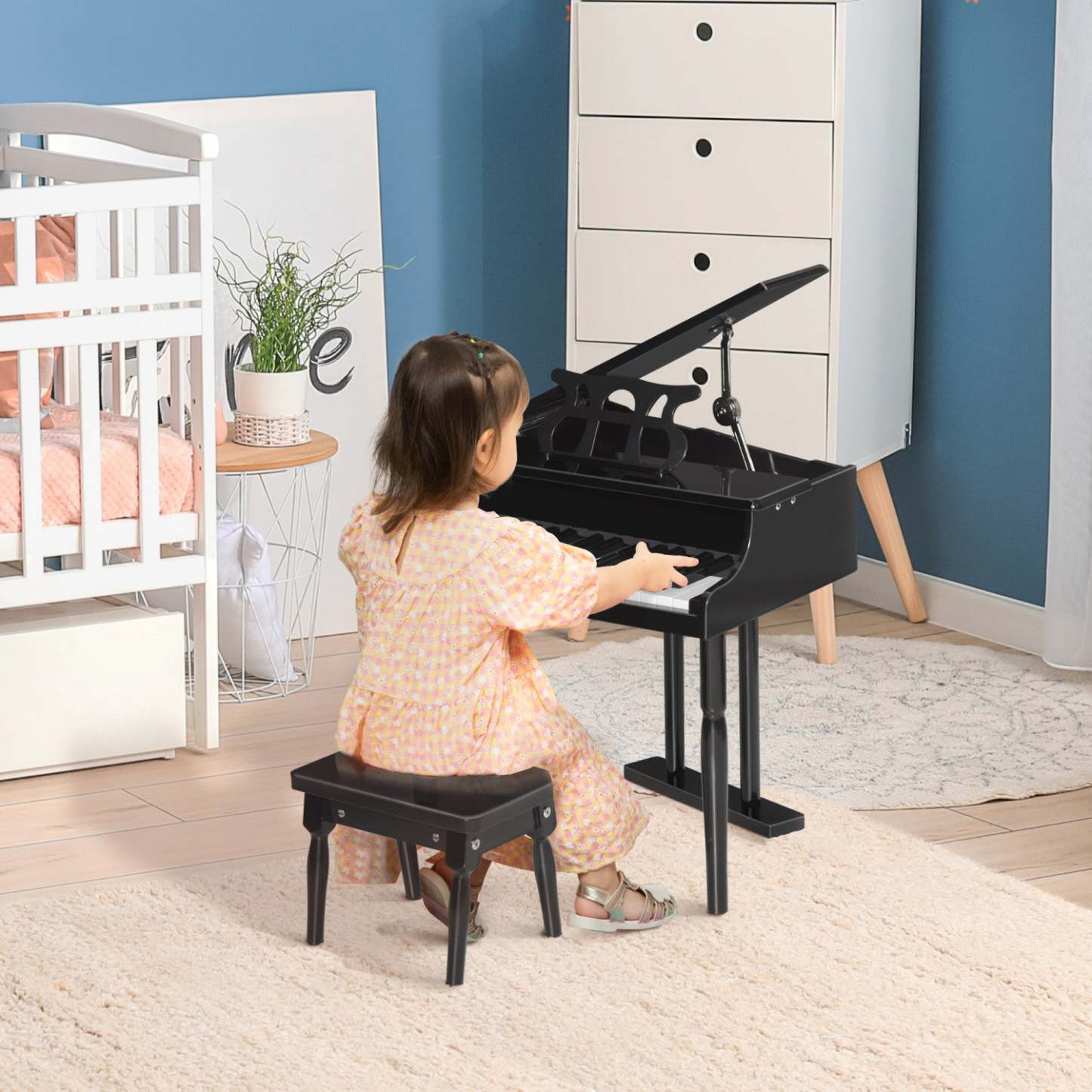 Homcom Moderne Enfants Piano, 30 Touches, Ensemble De 2, Mini Jouet Pour Enfant, Piano À Queue Avec Pupitre