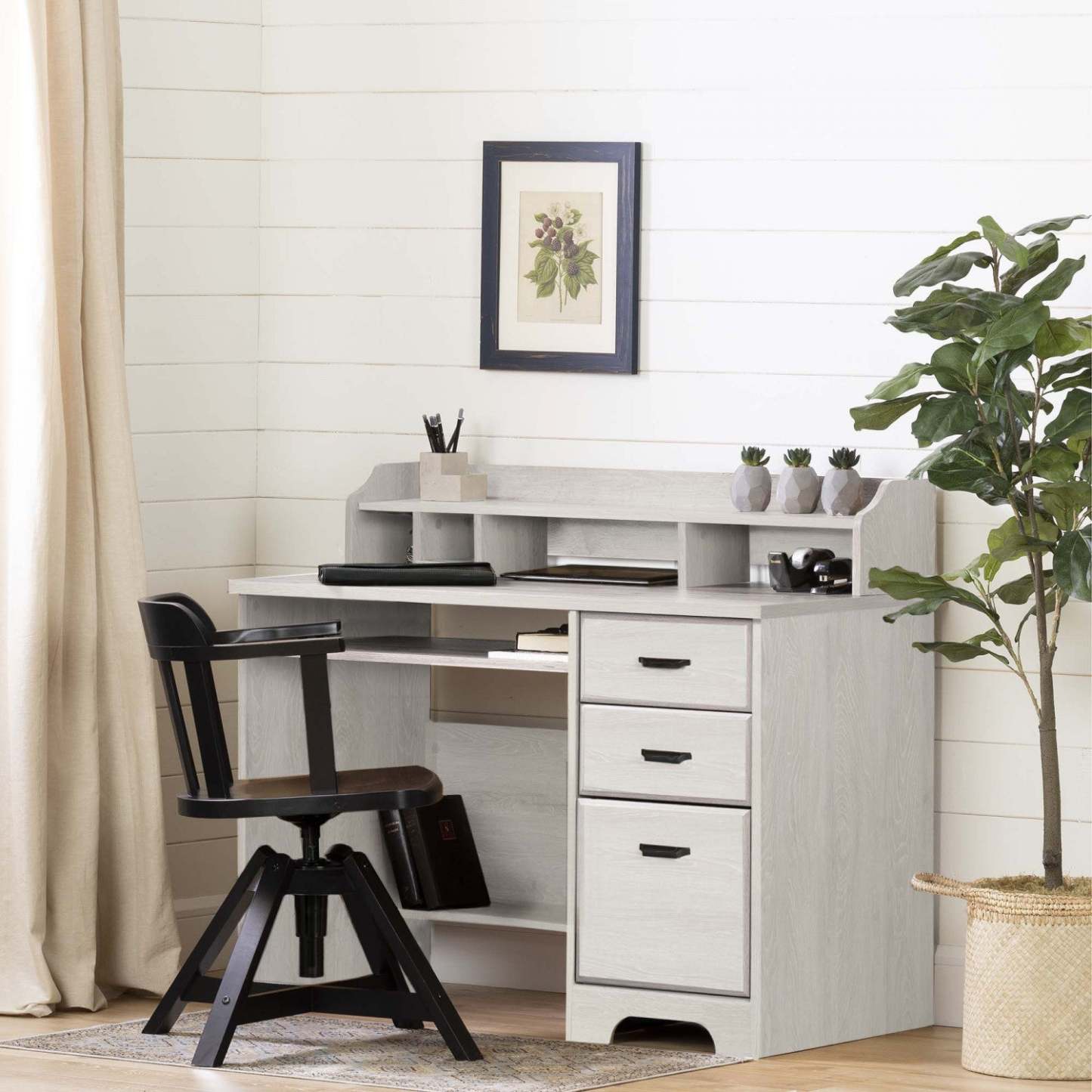 Bureau d'ordinateur Versa avec huche - Chêne d'hiver | Versa Bureau De Travail Pour Ordinateur Avec Huche - Chêne Hivernal