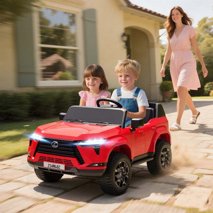 Qaba Voiture Électrique 2 Places Pour Enfants, 12v 7ah Lexus Gx550 Voiture À Piles Licenciée Avec Télécommande, Système De Suspension À 4 Roues, Usb, Lumière Led, 3 Vitesses, Rouge