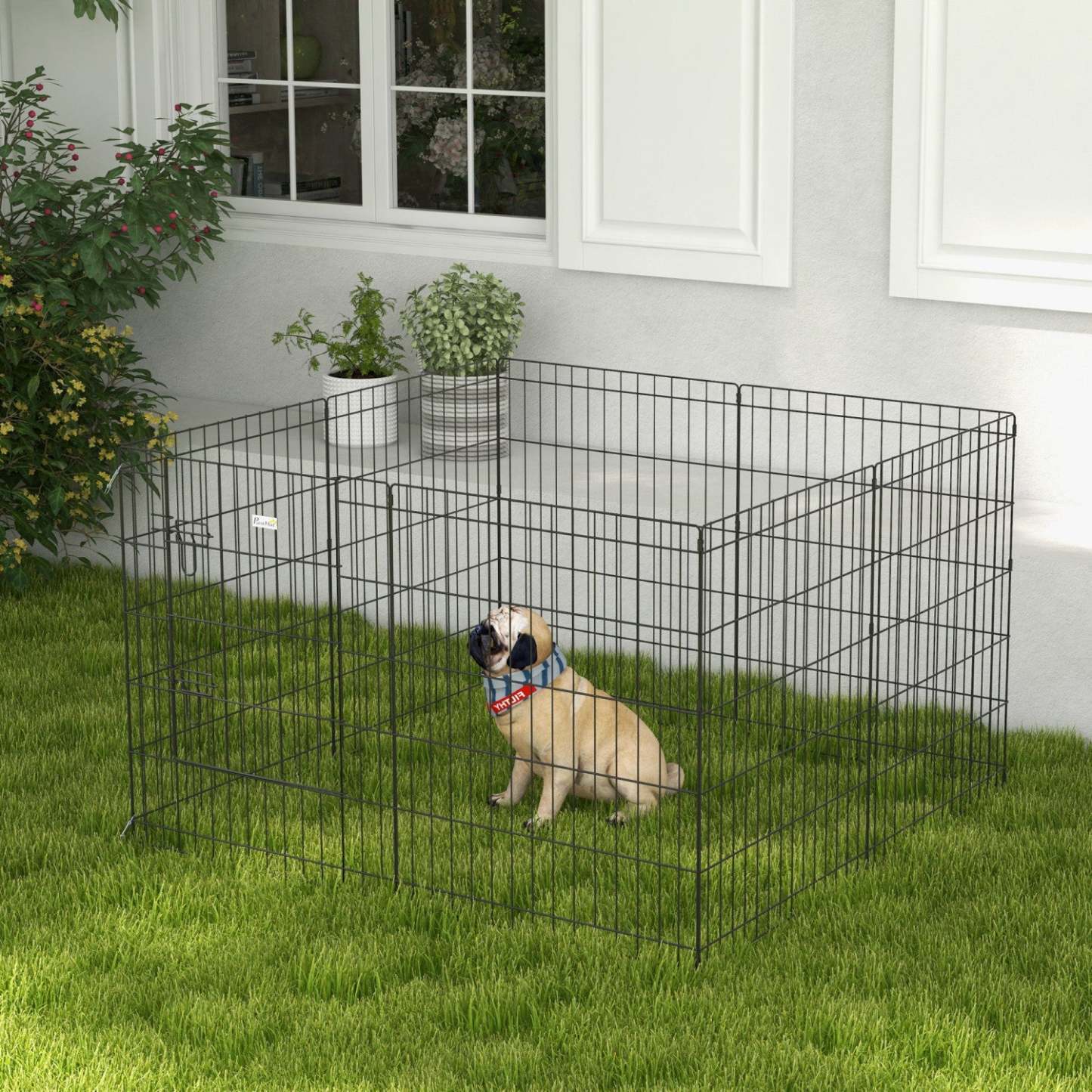 Pawhut Dog Playpen Puppy Play Pen, Pet Exercise Fences For Outside Indoor, Pliable Dog Kennel, 30h|Pawhut Enclos Pour Chiot À 8 Panneaux, Cage D'exercice En Métal Pliable De 30 Po Pour Chien, Noir
