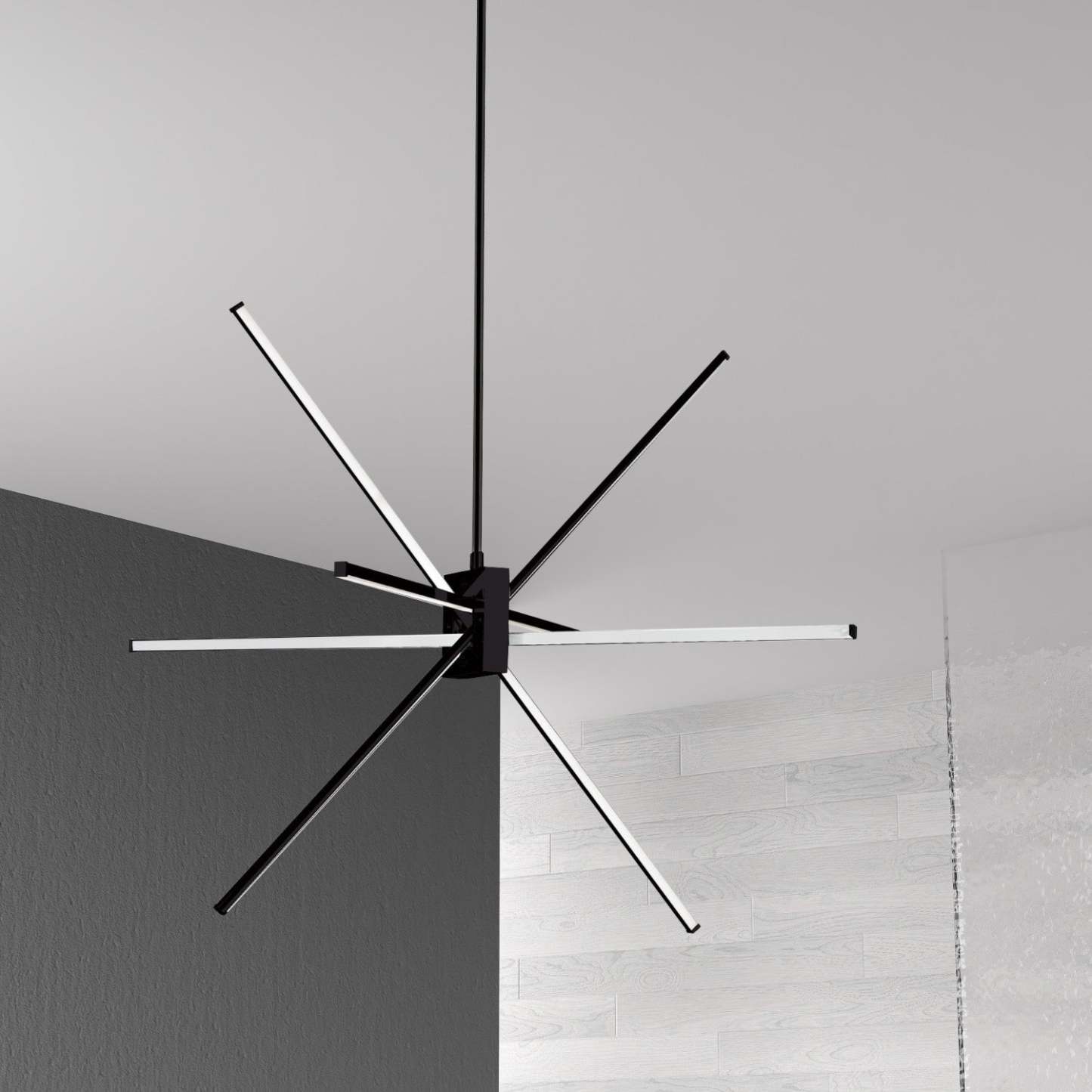 Dainolite Summit LED Chandelier 46w Matte Black White Acrylic Diffuser Lamp|Lustre Summit de Dainolite en acrylique blanc qui diffuse la lumière, avec fini noir mat et ampoule à DEL de 46 W