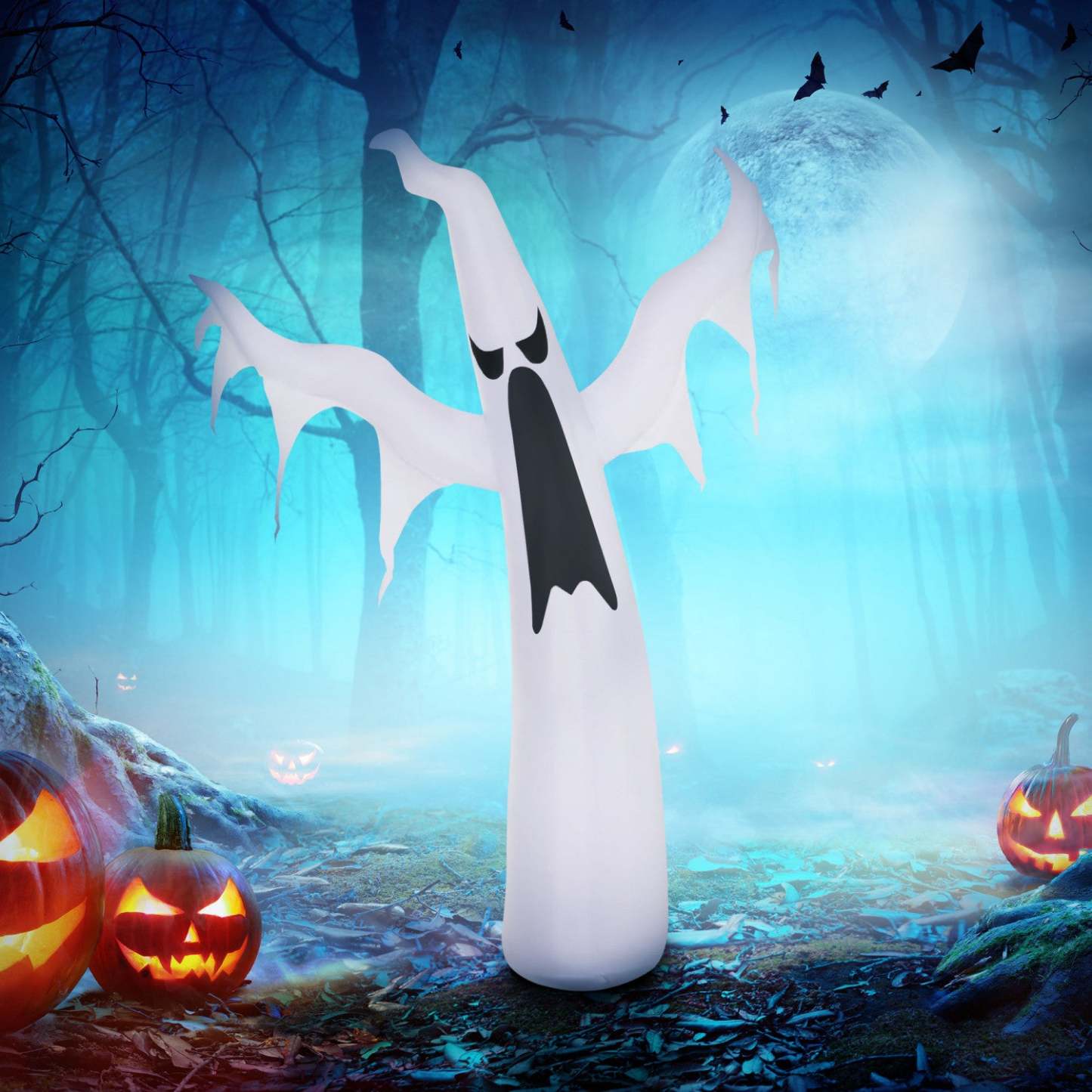Homcom 6ft White Ghost Gonflable Halloween Décoration|Homcom Halloween Gonflable Fantôme Blanc