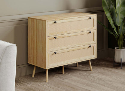 Commode de Rangement avec 3 Tiroirs – Aspect Bois Brun Naturel | Commode verticale de rangement avec 3 tiroirs - aspect de bois brun naturel