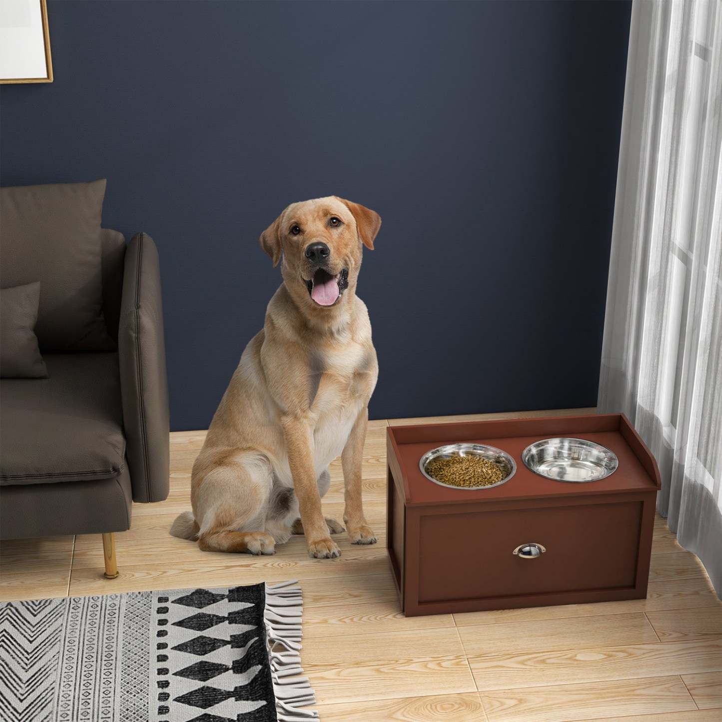 Pawhut Gamelles Surelevées Pour Chiens De Grande Taille, Station D'alimentation Surelevée Avec 2 Gamelles En Acier Inoxydable, H