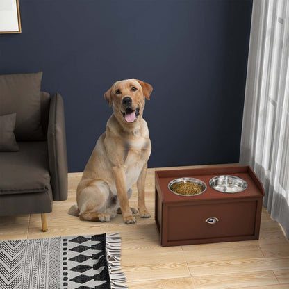 Pawhut Gamelles Surelevées Pour Chiens De Grande Taille, Station D'alimentation Surelevée Avec 2 Gamelles En Acier Inoxydable, H