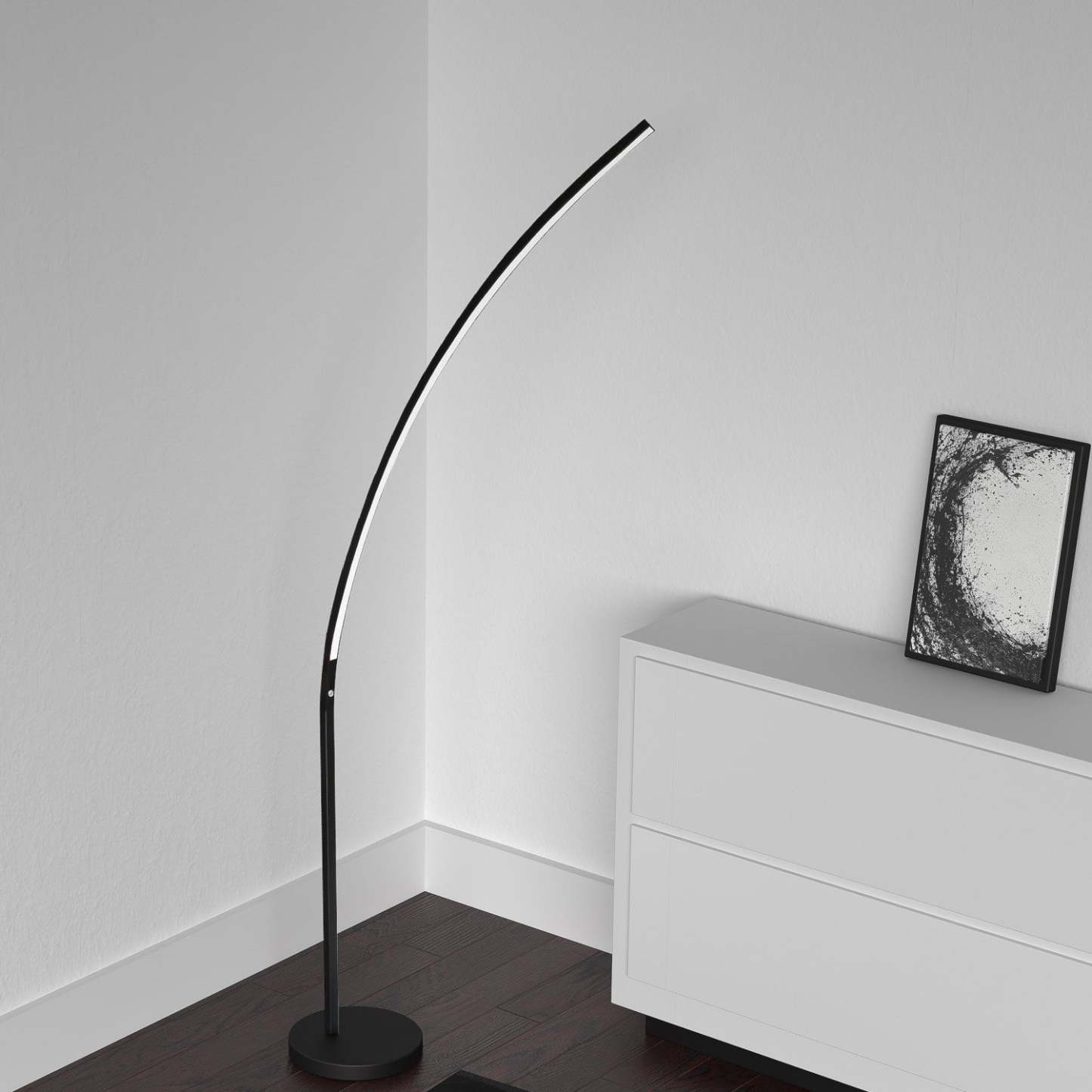 Dainolite Gentle Bend LED Floor Lamp 22w Matte Black Finish|Lampe à pied Gentle Bend de Dainolite avec fini noir mat et ampoule à DEL de 22 W
