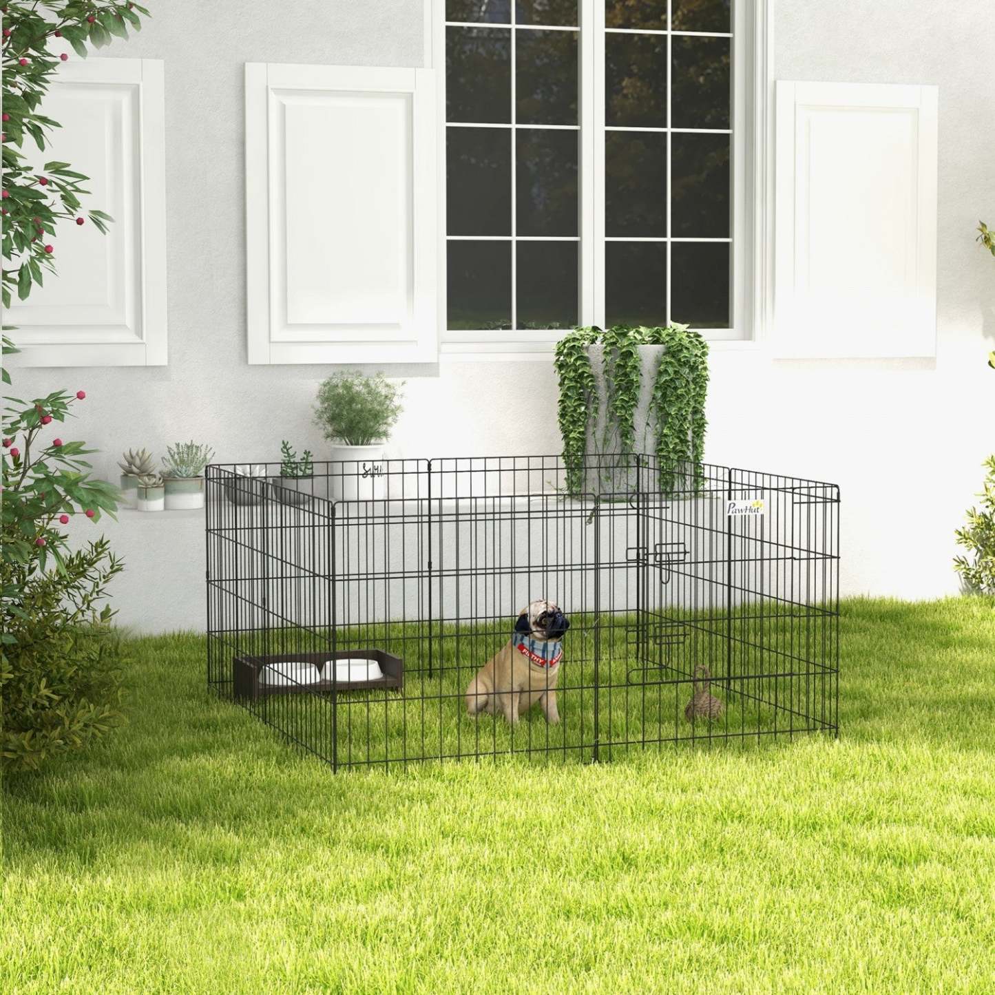 Pawhut Dog Playpen Puppy Play Pen, Pet Exercise Fences For Outside Indoor, Pliable Dog Kennel, 24h|Pawhut 24 Pouces Pliable En Métal Exercice Parc Pour Animaux De Compagnie Cour Chien Chiot Chenil Ca