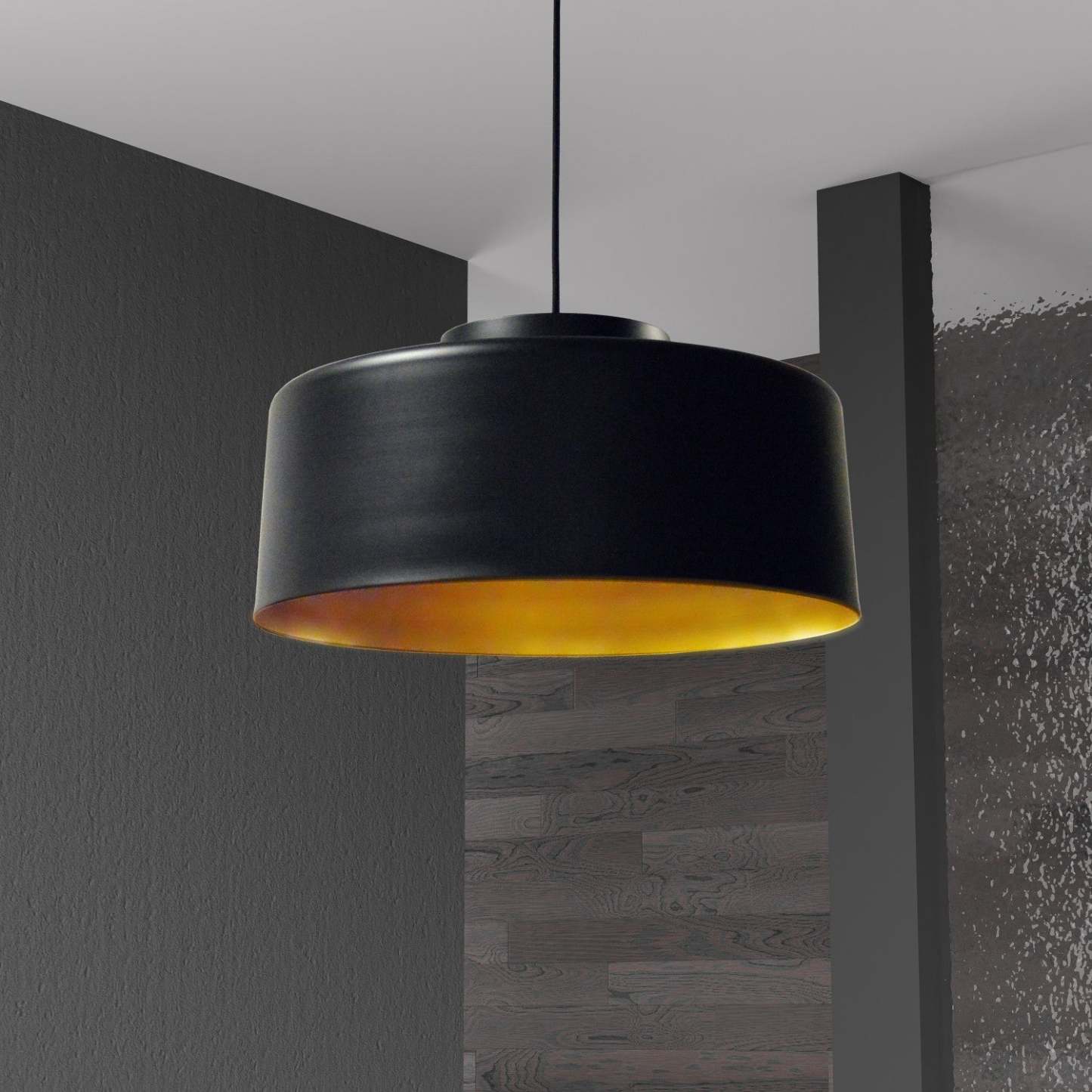 Dainolite Kup 1 Light Metal Pendant Black/Gold Finish Lamp|Luminaire suspendu Kup de Dainolite en métal, avec fini noir et doré et 1 ampoule