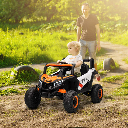 Qaba Voiture Électrique Pour Enfants 12v Avec Télécommande, Utv Électrique Alimenté Par Batterie Avec Démarrage Lent, Suspension À Ressorts, Lumières Led, Musique, Port Usb, Pour Garçons Et Filles De 3 À 5 Ans, Orange