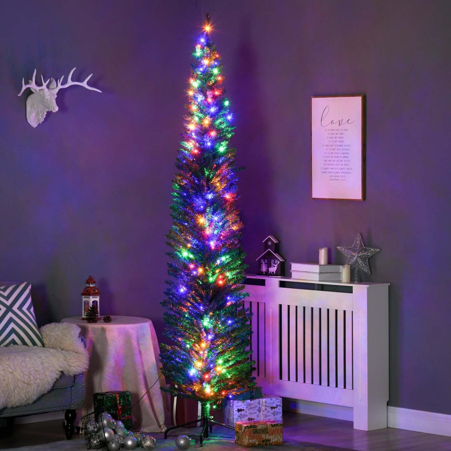 Homcom 7.5' Pencil Artificial Christmas Tree With Colorful Led Lights|Homcom Arbre De Noël Artificiel De 7,5 Pi Avec Lumières Led Colorées