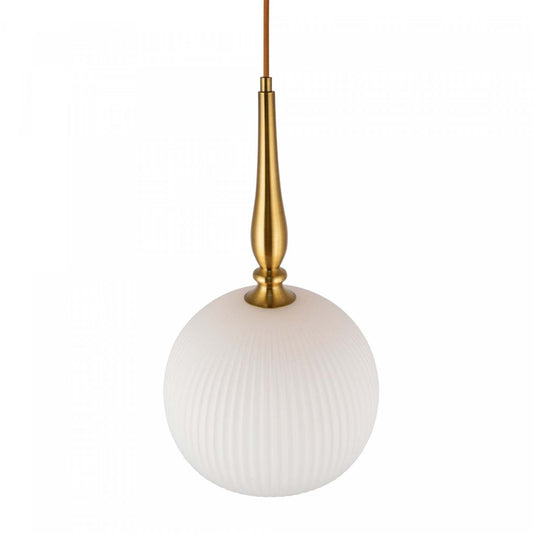Lampe suspendue Kate à 1 lumière 14, laiton brossé avec verrerie nervurée | Suspension A 1 lampe Kate De 14 po, Laiton Brosse Et Verre Nervure