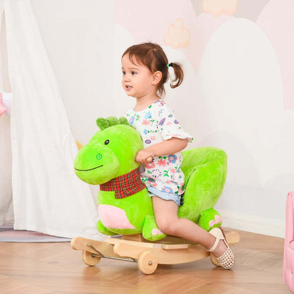 Qaba Bebe Cheval A Bascule Enfants Interactive 2-en-1 Poussette A Chevaucher Dinosaure A Bascule Avec Crèche