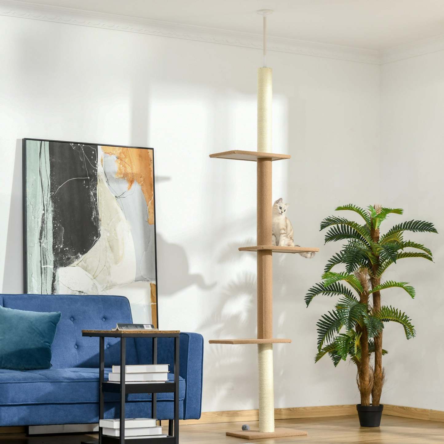 Pawhut 100 Arbre À Chat Du Sol Au Plafond Avec 3 Perchoirs Centre D'activités Pour Chatons, Tour À Chats Meuble, Marron