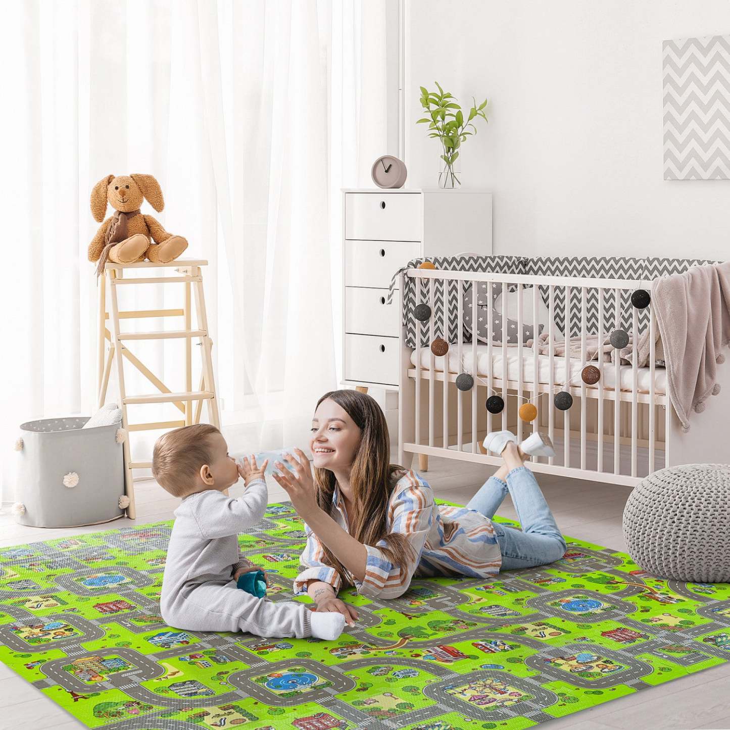 Qaba Tapis De Jeu En Mousse Pour Enfants 36 Pièces Avec 24 Tapis Latéraux Anti-dérapants Apprentissag