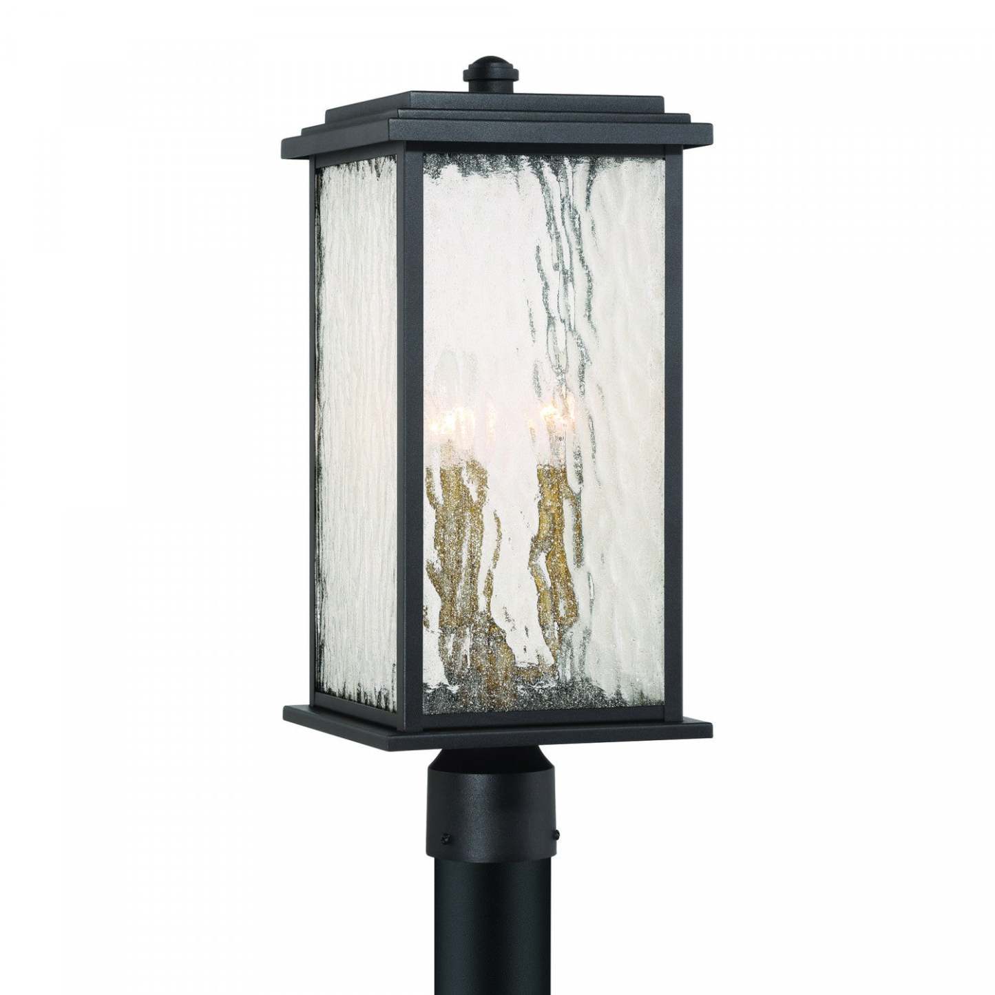 Lampadaire extérieur Estate à 3 lumières, noir, laiton avec lampe en verre de pluie | Lampadaire D'extérieur Estate A 3 lampes, Noir Et Laiton Avec Verre A Gouttelettes