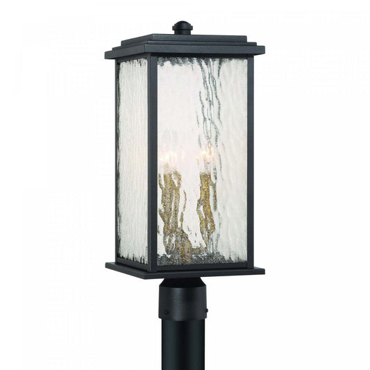 Lampadaire extérieur Estate à 3 lumières, noir, laiton avec lampe en verre de pluie | Lampadaire D'extérieur Estate A 3 lampes, Noir Et Laiton Avec Verre A Gouttelettes
