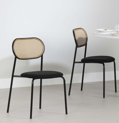 Hype Black Natural Rattan Dining Chair - Set of 2|Chaise de salle à manger Hype noire et naturelle en rotin - ensemble de 2