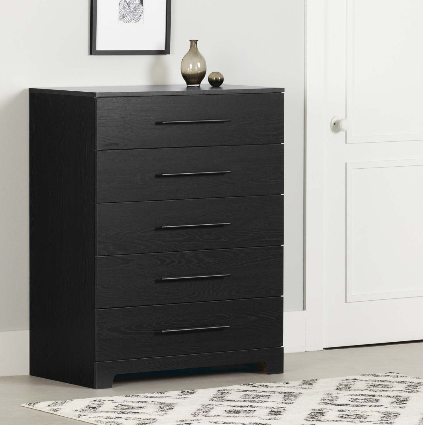 Commode Primo 5 tiroirs - Chêne noir|Commode verticale Primo à 5 tiroirs - chêne noir