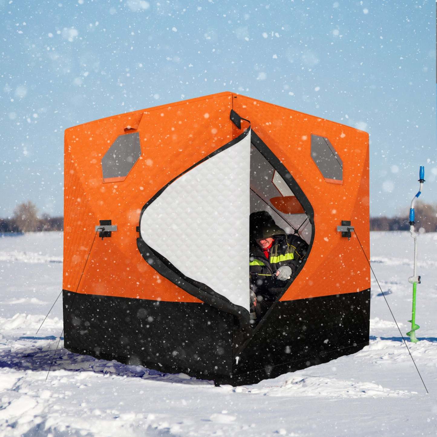 Outsunny Abri de pêche sur glace isolé avec sac de transport pour 2-3 personnes