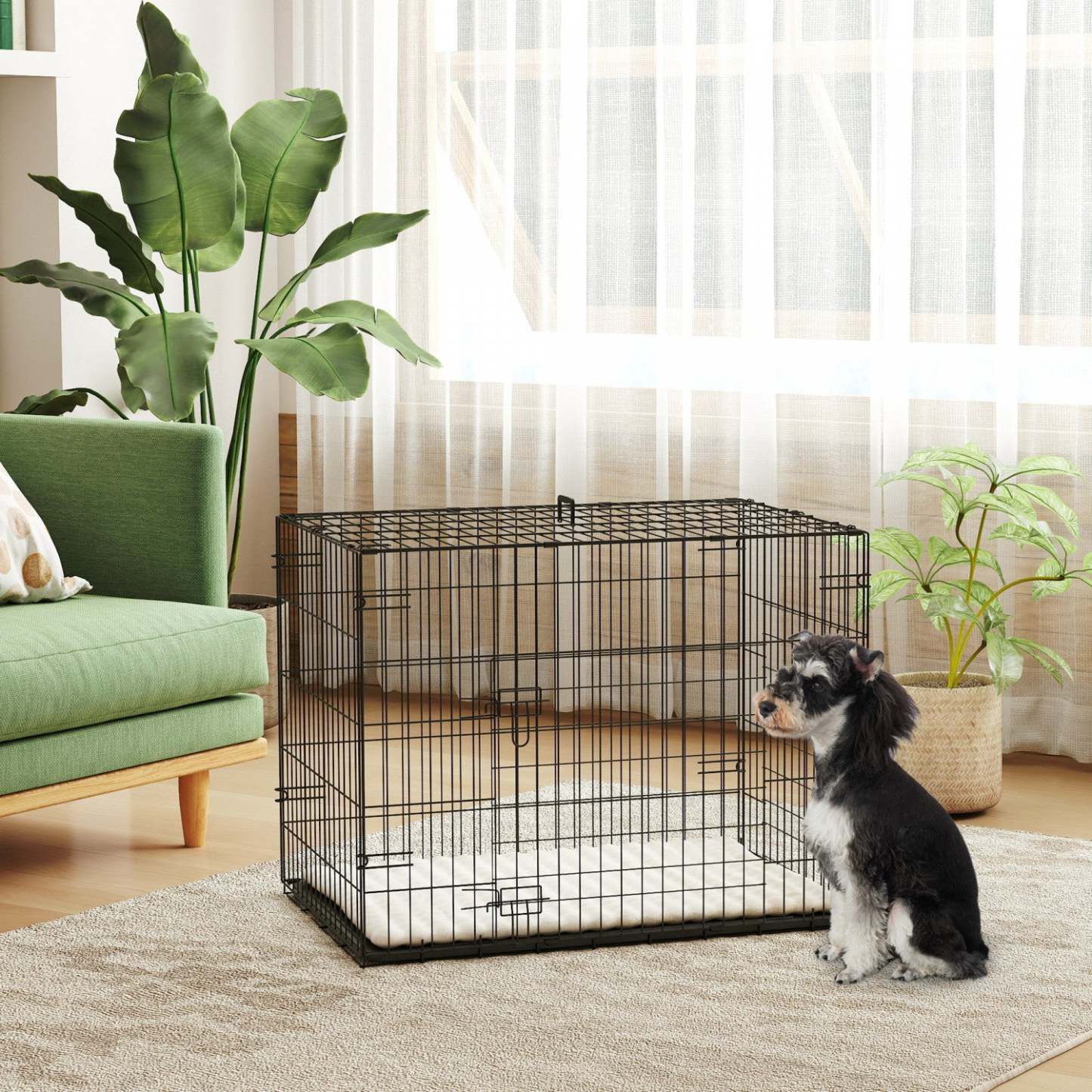 Caisse pour chien Pawhut, 30 caisses en métal pliable avec 2 portes, plateau amovible, coussin doux, poignée, cage pour animaux de compagnie pour petits chiens, noir