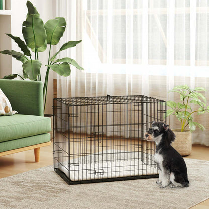 Caisse pour chien Pawhut, 30 caisses en métal pliable avec 2 portes, plateau amovible, coussin doux, poignée, cage pour animaux de compagnie pour petits chiens, noir