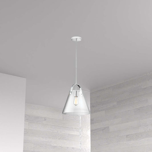 Luminaire suspendu moyen Polly de Dainolite en verre transparent, avec fini chromé poli et 1 ampoule
