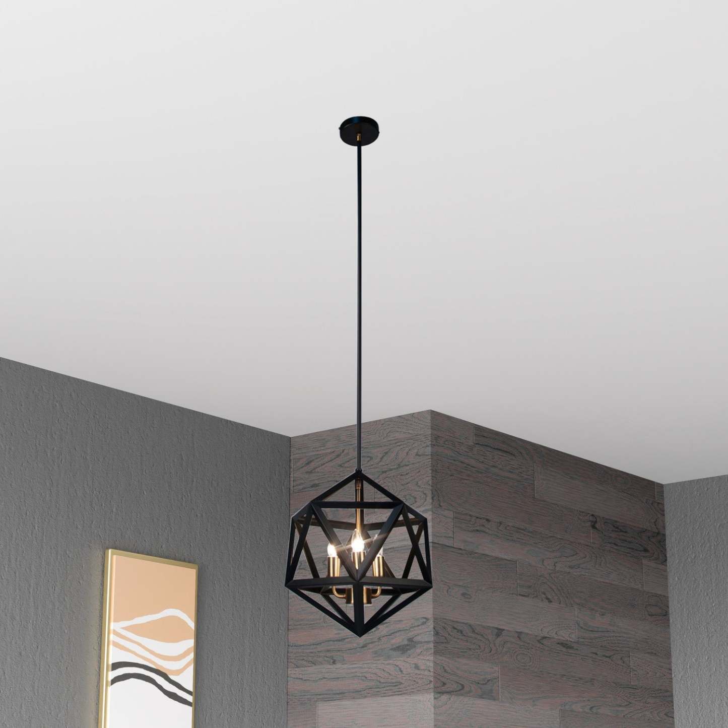 Dainolite Archello 3 Light Chandelier Matte Black Antique Brass Accents Lamp|Lustre Archello de Dainolite au fini noir mat avec touches laiton antique et 3 ampoules