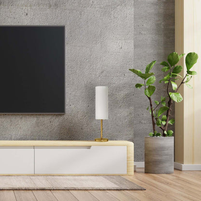 Dainolite Paza 1 Light Table Lamp Aged Brass White Glass|Lampe de table Paza de Dainolite en verre blanc, avec finition en laiton vieilli et 1 ampoule