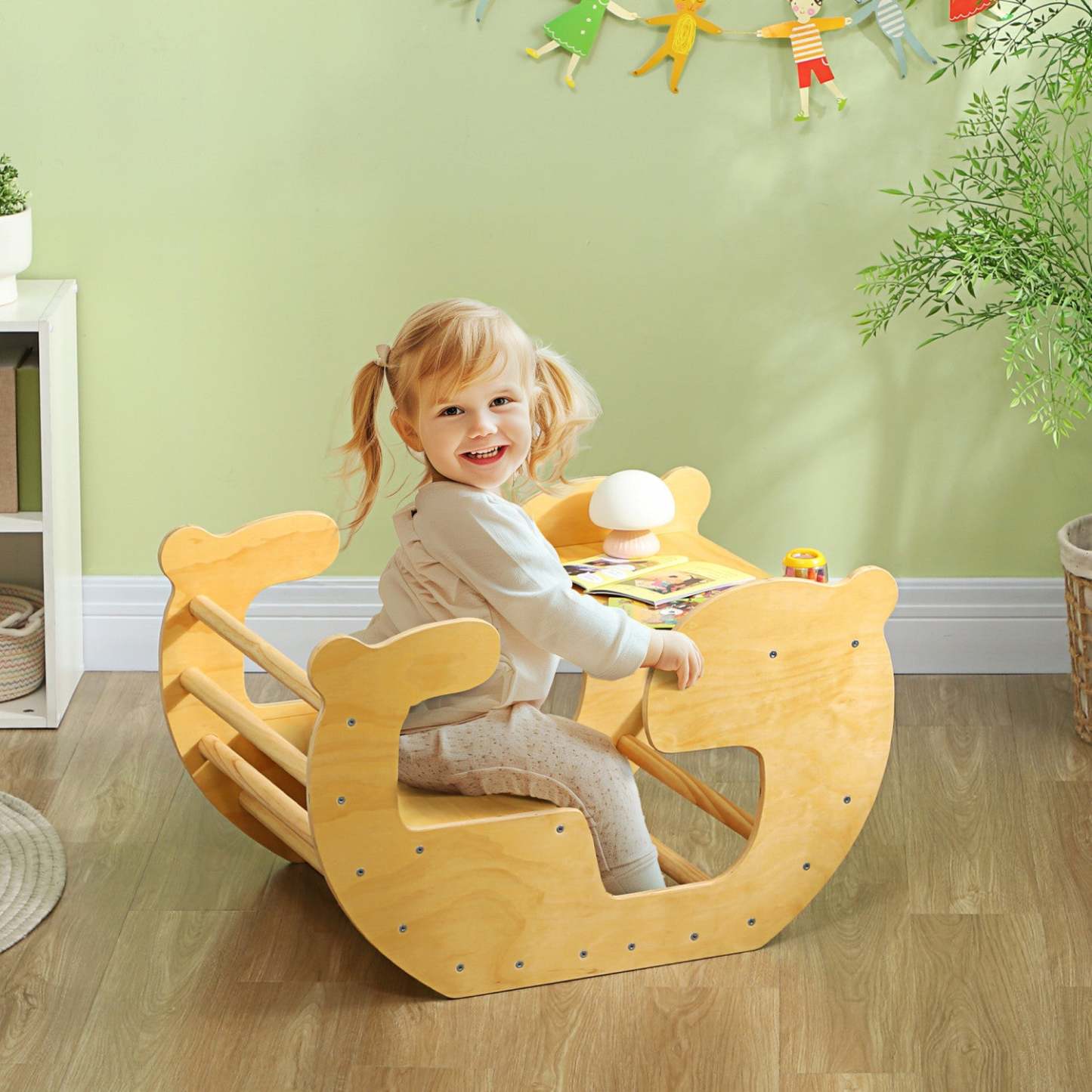 Qaba Jouet D'escalade 2 En 1 Pour Les Enfants, Arche En Bois Pour Bebe, Table Et Chaise Pour Enfants