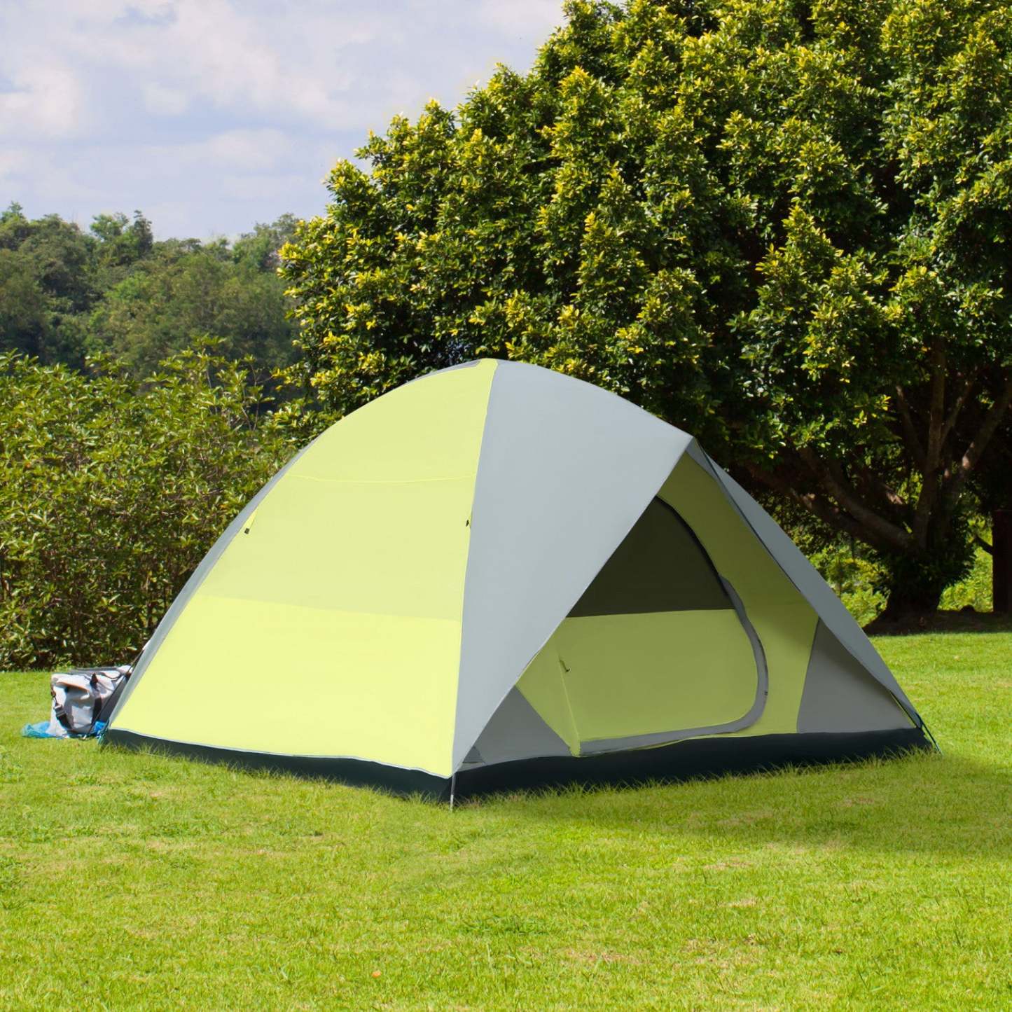 Outsunny Tente De Camping Dome Familiale 6 Personnes Avec Double Couche Amovible prévue Pour Randonnee