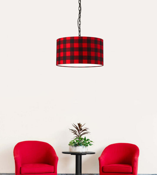 Dainolite Braxton 1 Light Pendant Medium Black Finish Buffalo Check Shade Lamp|Luminaire suspendu moyen Braxton de Dainolite avec abat-jour à carreaux, fini noir et 1 ampoule