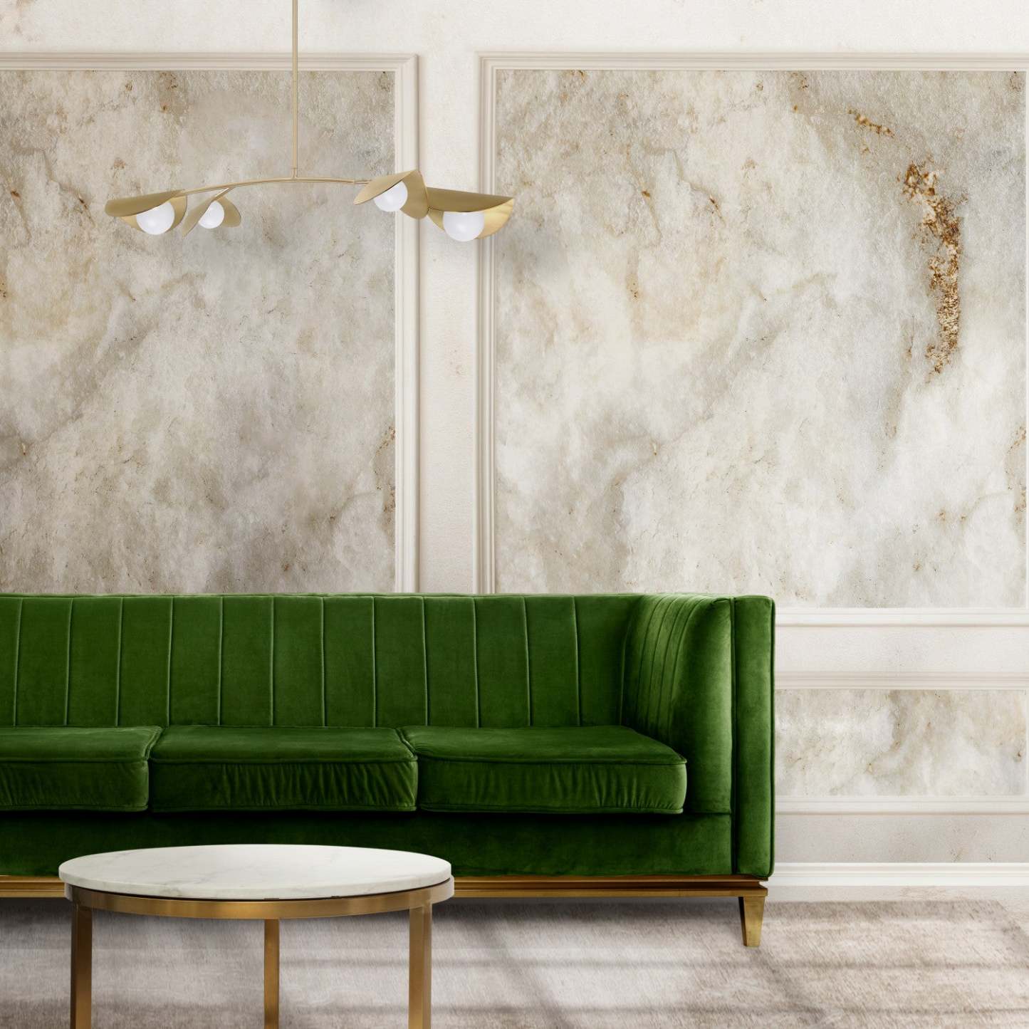 Dainolite Emma 4 Light Horizontal Pendant Aged Brass Finish White Glass Lamp|Luminaire suspendu horizontal Emma de Dainolite en verre blanc, avec fini laiton vieilli et 4 ampoules