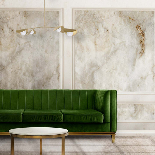 Dainolite Emma 4 Light Horizontal Pendant Aged Brass Finish White Glass Lamp|Luminaire suspendu horizontal Emma de Dainolite en verre blanc, avec fini laiton vieilli et 4 ampoules