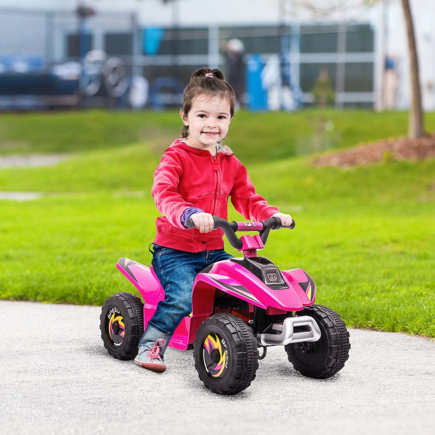 Aosom Kids Atv, voiture électrique à batterie 6v pour enfants, quad 4 roues pour tout-petits avec interrupteur avant | Qaba Quad, véhicule électrique alimenté par batterie 6 V, quad à 4 roues avec interrupteur avant et