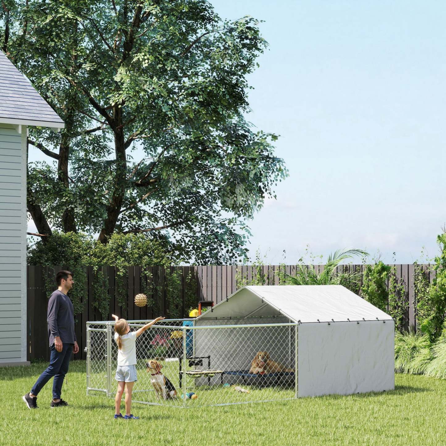 Pawhut Enclos Extérieur pour Chien avec Couverture Imperméable et Résistante aux UV, Parc pour Chien avec Verrou Sécurisé pour Chiens de Petite, Moyenne et Grande Taille, 13.1' X 7.5' X 4.9'