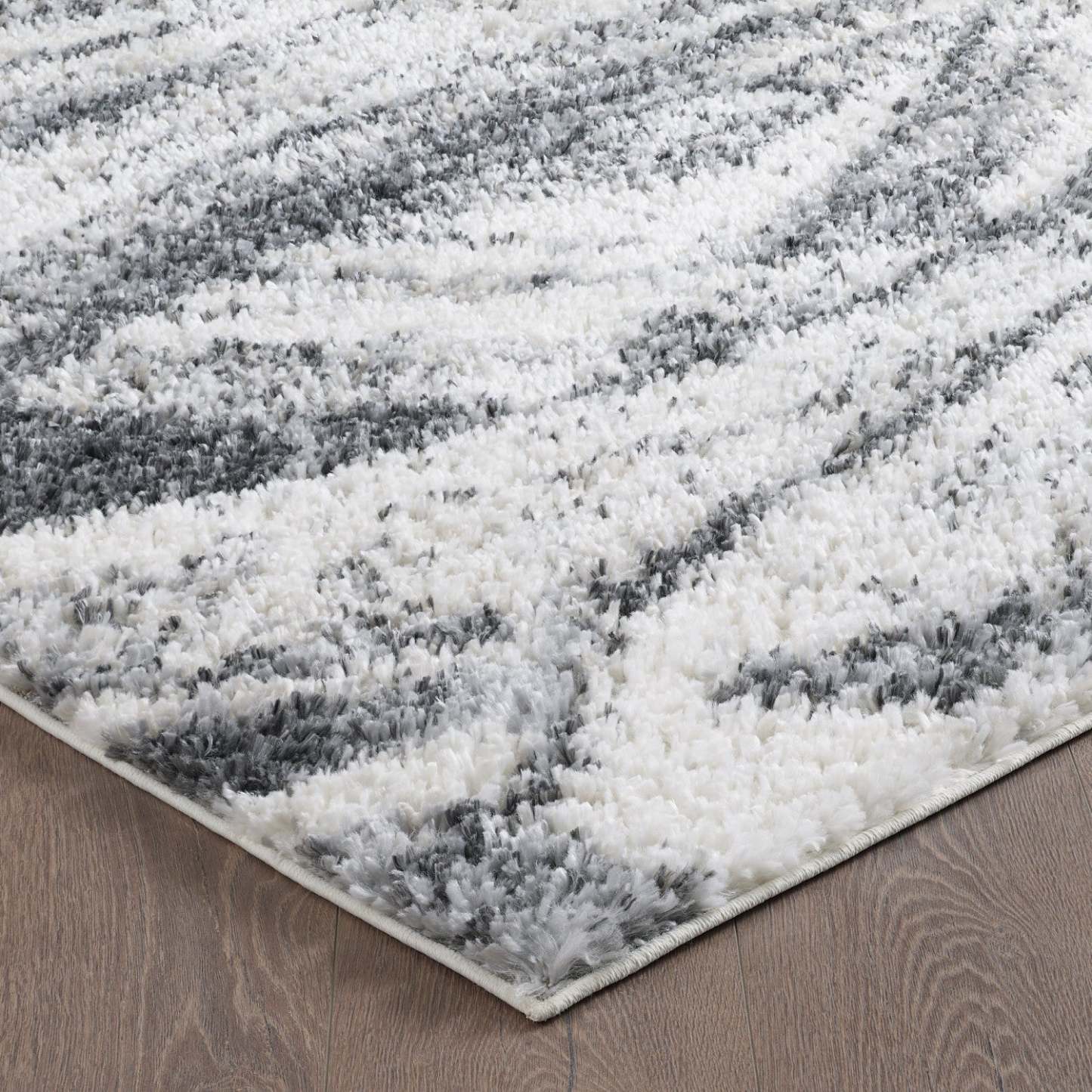 Carpette à poil long Paris crème à motif de coups de pinceau - 6 pi 7 po x 9 pi 6 po