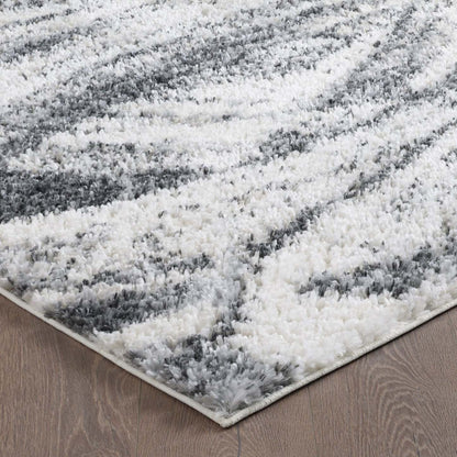 Carpette à poil long Paris crème à motif de coups de pinceau - 6 pi 7 po x 9 pi 6 po