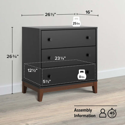 Prepac Nordik 3-Drawer Nightstand - Black and Cherry|Table de nuit Nordik de Prepac à 3 tiroirs - noire et cerisier