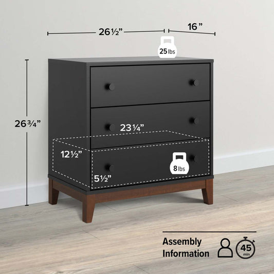 Prepac Nordik 3-Drawer Nightstand - Black and Cherry|Table de nuit Nordik de Prepac à 3 tiroirs - noire et cerisier