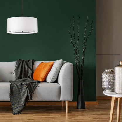 Dainolite Porscha 4 Light Pendant Medium Matte Black White Shade Lamp|Luminaire suspendu moyen Porscha de Dainolite avec abat-jour blanc, fini noir mat et 4 ampoules