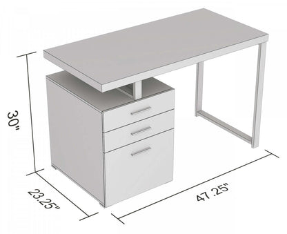 Bureau d'ordinateur 47" avec 3 tiroirs - Bois gris foncé avec base en métal argenté | Bureau d'ordinateur de 47 po avec 3 tiroirs - bois gris foncé avec base en métal argenté