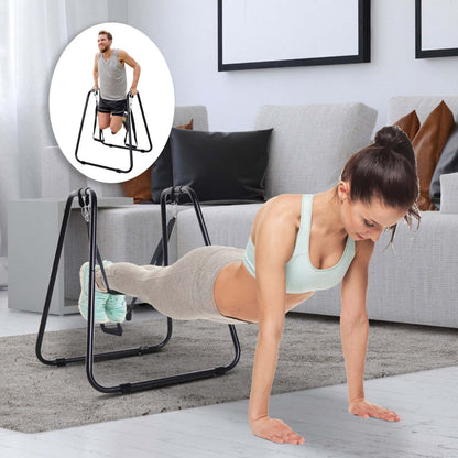 Station de dips Soozier Fitness avec barres de traction et sangles pour pompes, support d'entraînement pour la maison, noir | Soozier Station de Dips Bar de Traction Support d'Entraînement avec Sangles Home Gym Noir